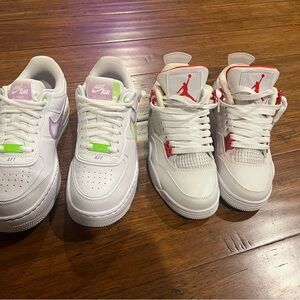 Jordan metallic reds size 5.5 and Nike Airforce’s purple and green size 7.5